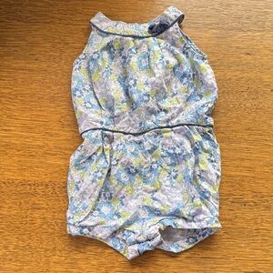 Jacadi Blue and Green Floral Baby Romper, 12m